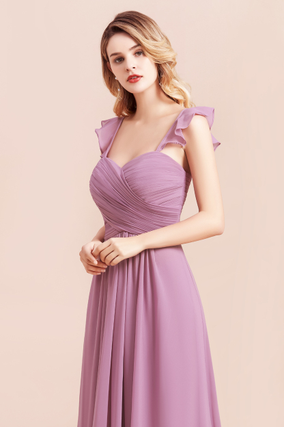 Sweetheart Wisteria Ruched Chiffon Bridesmaid Dresses with Straps