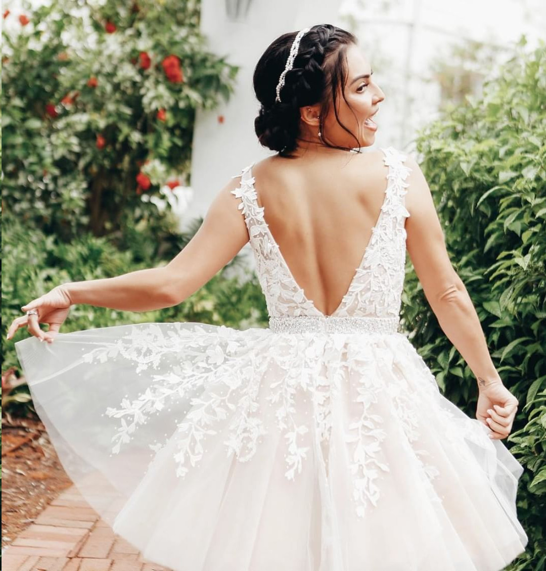 Illusion Appliques V-Neck Homecoming Dress