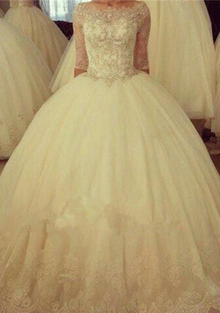 Delicate Half Sleeve Tulle Lace Wedding Dress Ball Gown BA6908