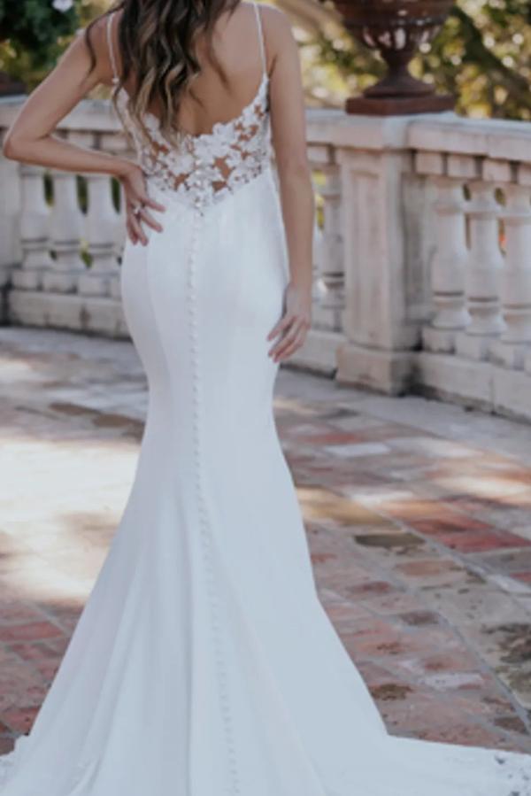 Beautiful Spaghetti Straps Floral Lace Mermaid Wedding Dresses Sleeveless with Appliques