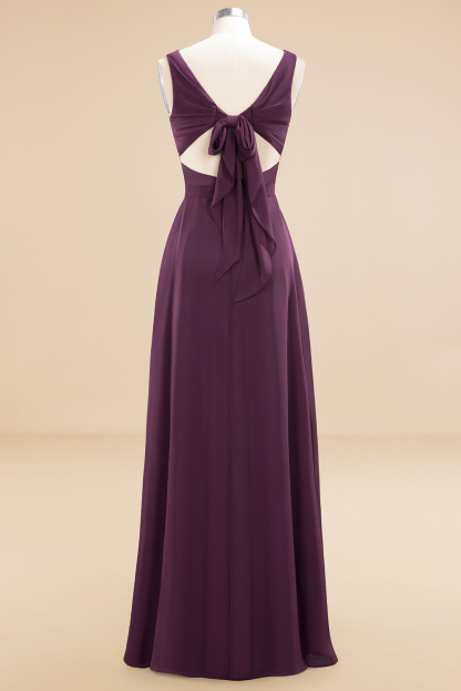 Chic V-Neck Grape Long Chiffon Bridesmaid Dress