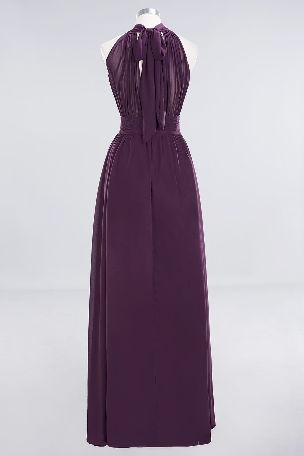 Gorgeous Grape Halter Long Bridesmaid Dress Ruffle Chiffon Wedding Guest Dress
