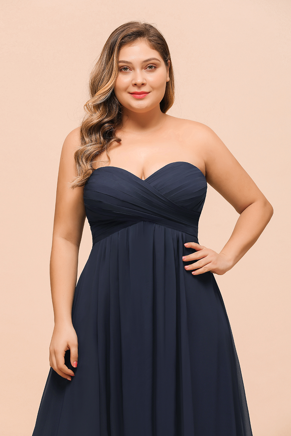 Strapless Sweetheart Long Chiffon Plus Size Bridesmaid Dress