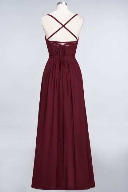 Sexy A-line Flowy Spaghetti-Straps Sweetheart Sleeveless Floor-Length Bridesmaid Dress UK UK with Ruffles