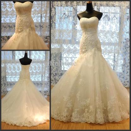 Modest Sweetheart Lace Appliques Wedding Dresses UK Sexy Mermaid Lace-Up Bridal Gowns