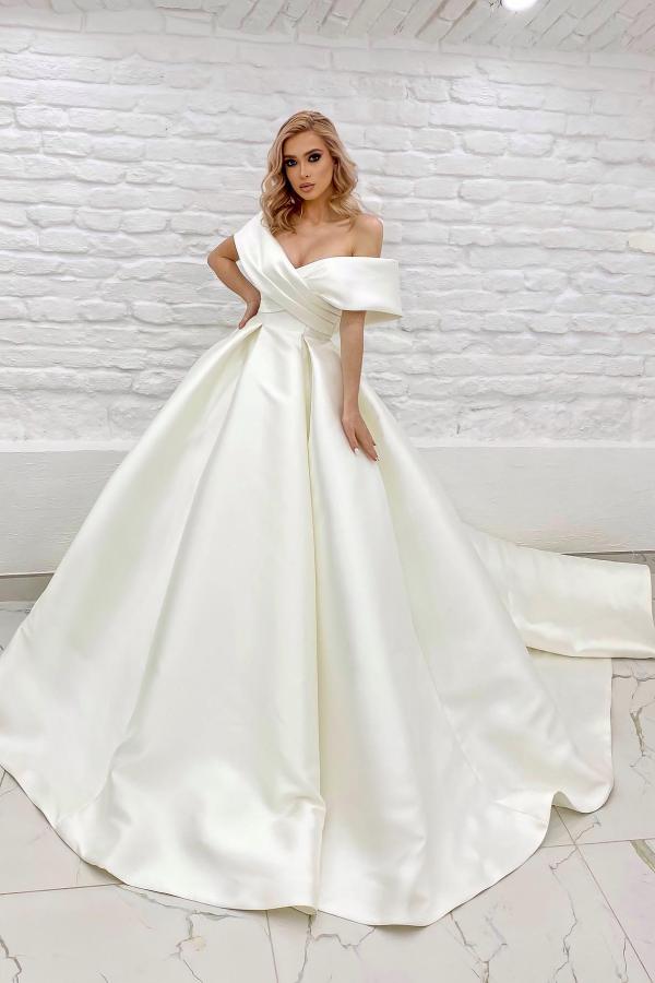 Elegant Off-the-Shoulder White Satin A-line Wedding Dresses-27Dress.co.uk