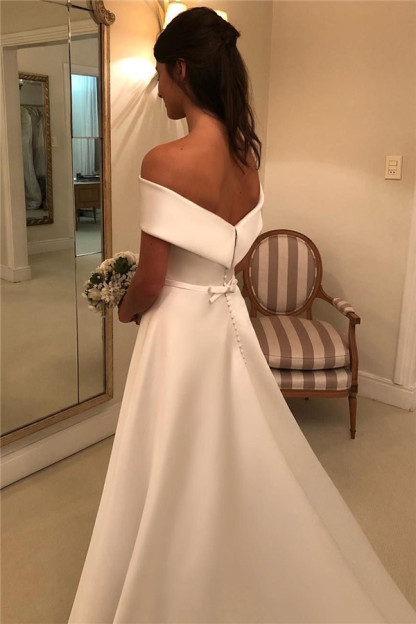 Elegant Off-the-Shoulder Wedding Dresses UK Bowknot Ribbons Sleeveless Floral Bridal Gowns