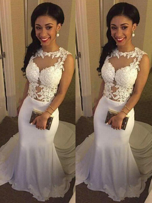 Court Train Satin Sexy Mermaid Scoop Neckline Sleeveless Applique Wedding Dresses UK