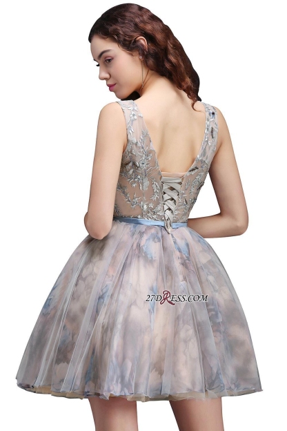 Sash Cute Lace-up Sleeveless Straps Short Flowers Homecoming Dress UK