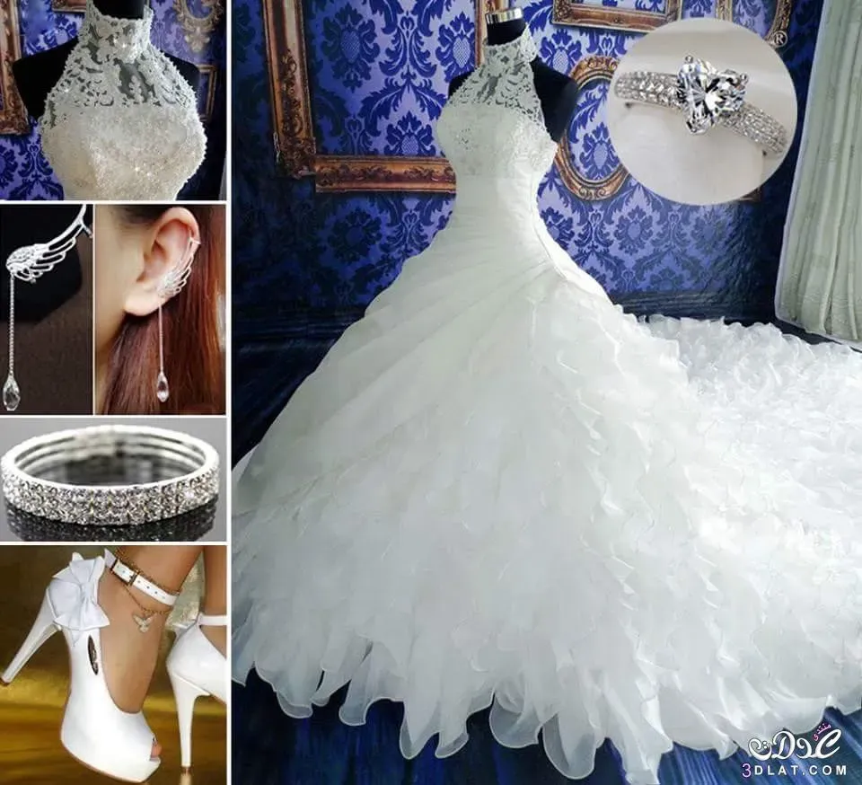 Gorgeous Ruffles Lace High Neck Wedding Dress Court Train Zipper