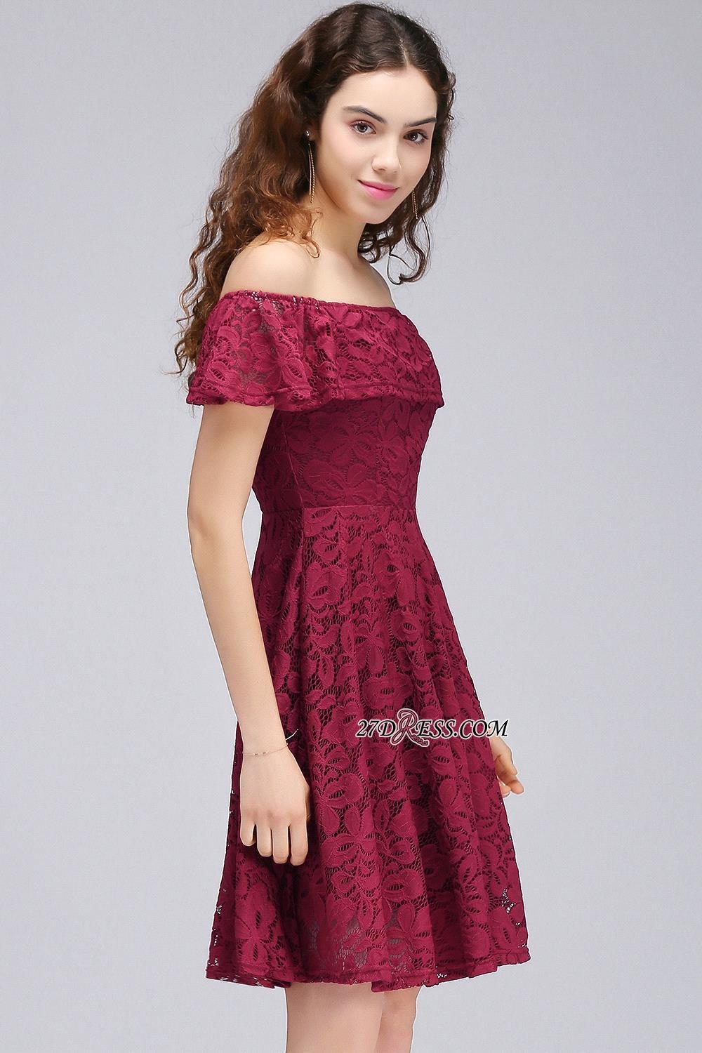 Sheath Burgundy Lace Short Off-the-Shoulder Homecoming Dress UKes UK