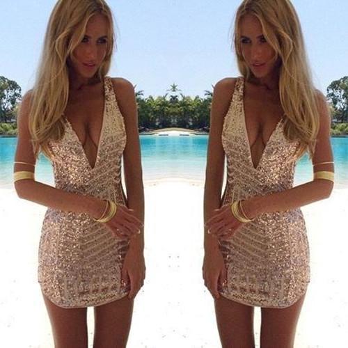 Sequins V-Neck Sleeveless Elegant Short Homecoming Dress UK