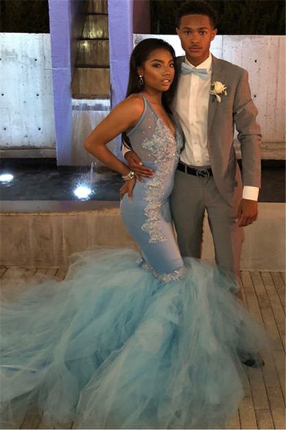 Elegant Mermaid Sheer Straps Applique Tulle Elegant Prom Dress UKes UK UK