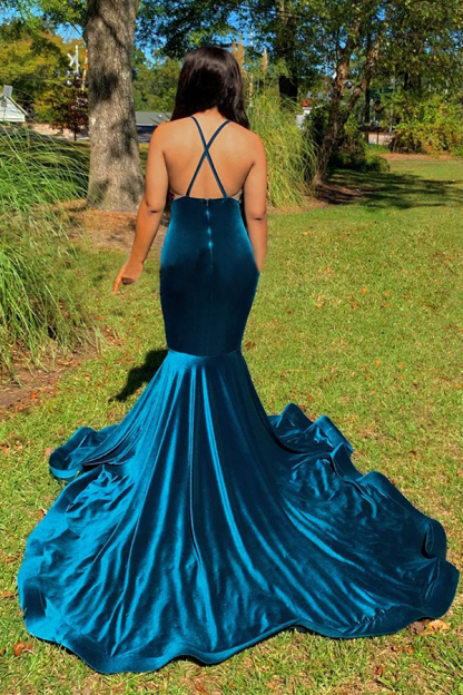 V-neck Sleeveless Sweep Train Flower Appliqued Velvet Evening Dresses