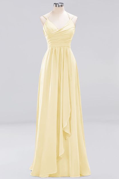 A-line Sleeveless Ruffles Chiffon Floor-Length Bridesmaid Dresses with Straps