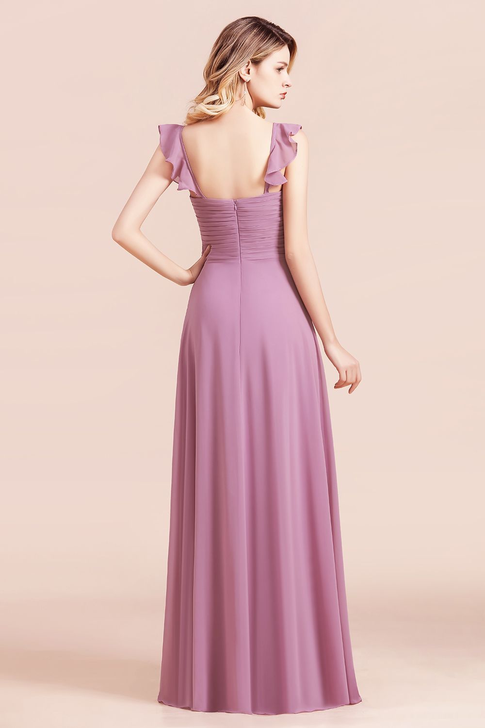 Sweetheart Wisteria Ruched Chiffon Bridesmaid Dresses with Straps