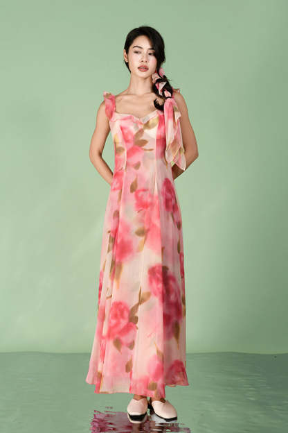 Fuchsia A-Line Chiffon Long Flowers Dresses-27Dress.co.uk