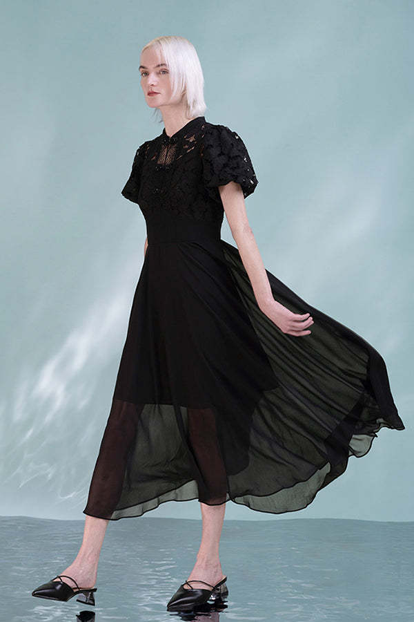 Black A-Line Dresses Short Sleeves with Applique-27Dress.co.uk