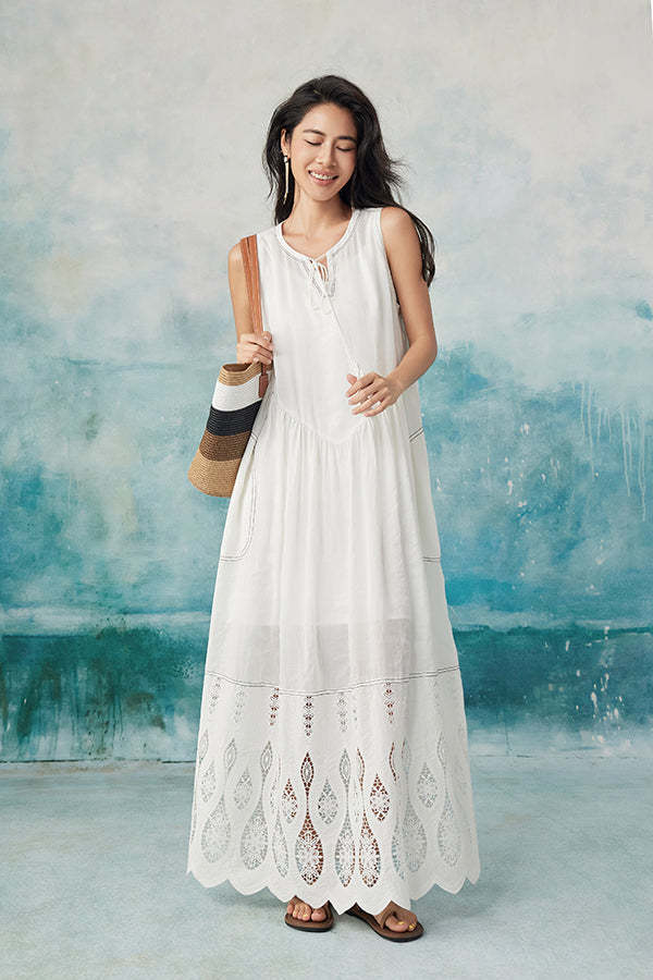 Elegant White Sleeveless Long Dresses Flowers-27Dress.co.uk