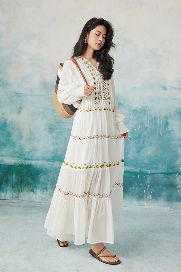 White A-Line Chiffon Long Dresses Long Sleeves-27Dress.co.uk