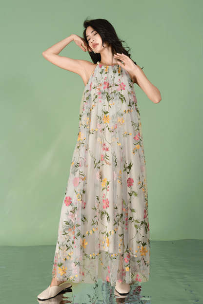 Floral Halter A-Line Long Chiffon Dresses-27Dress.co.uk