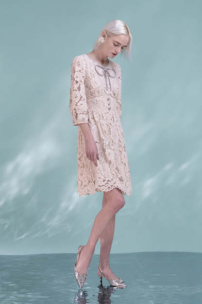 Ivory Lace A-Line Short Dresses with 3/4 Sleeves-27Dress.co.uk
