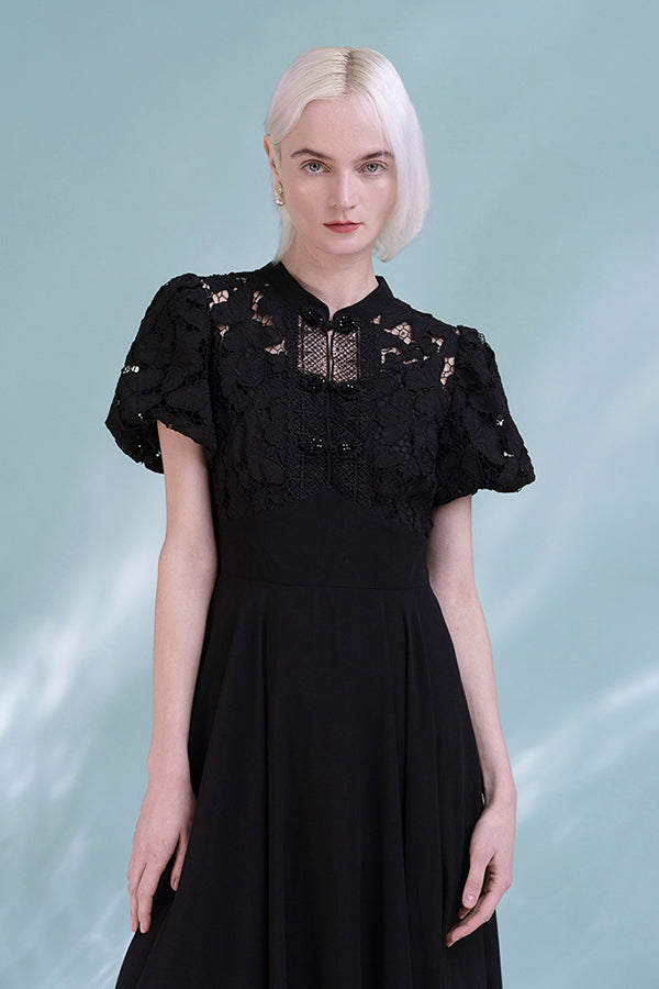 Black A-Line Dresses Short Sleeves with Applique-27Dress.co.uk