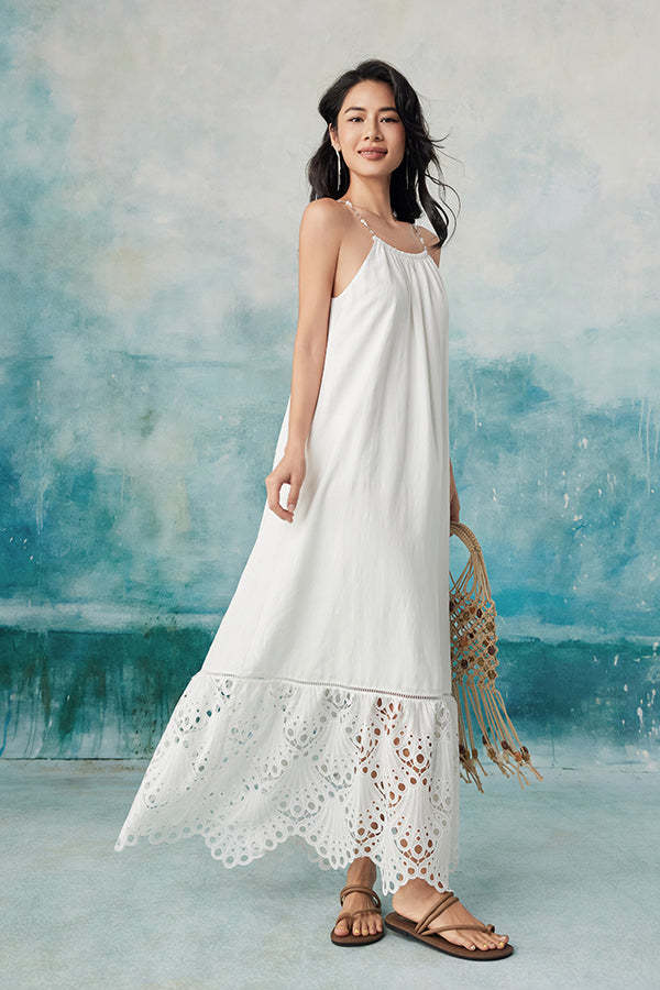White Sleeveless A-Line Lace Long Dresses-27Dress.co.uk