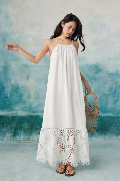 White Sleeveless A-Line Lace Long Dresses-27Dress.co.uk