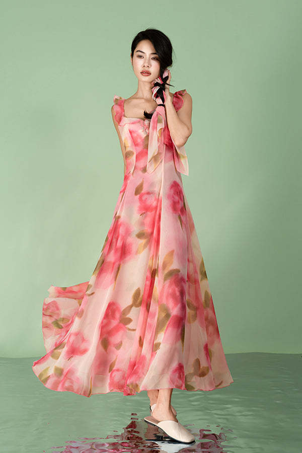 Fuchsia A-Line Chiffon Long Flowers Dresses-27Dress.co.uk