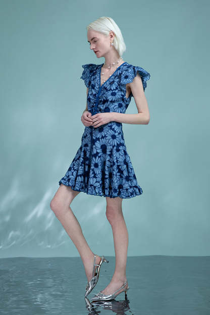 Blue V-Neck Aline Sleeveless Short Dresses-27Dress.co.uk