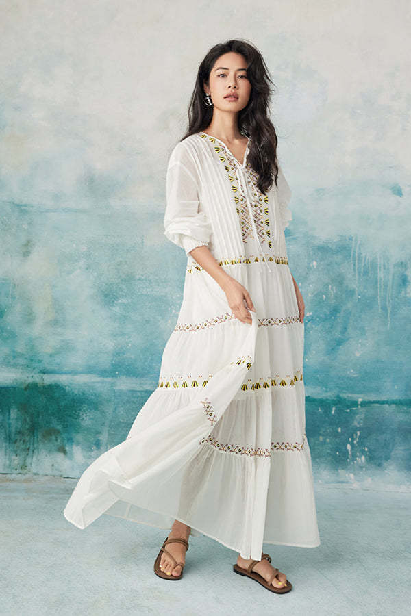 White A-Line Chiffon Long Dresses Long Sleeves-27Dress.co.uk
