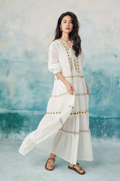 White A-Line Chiffon Long Dresses Long Sleeves-27Dress.co.uk