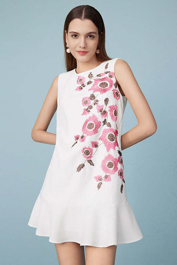 White Short Ruffle Dresses with Flowers-27Dress.co.uk