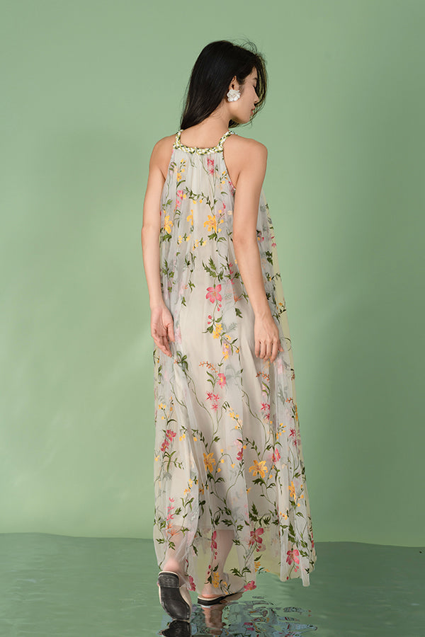Floral Halter A-Line Long Chiffon Dresses-27Dress.co.uk