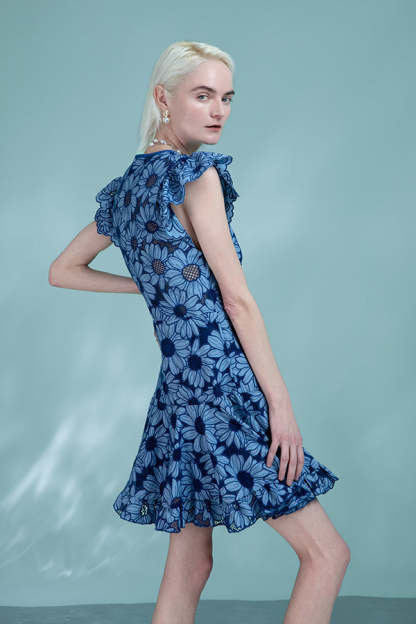 Blue V-Neck Aline Sleeveless Short Dresses-27Dress.co.uk