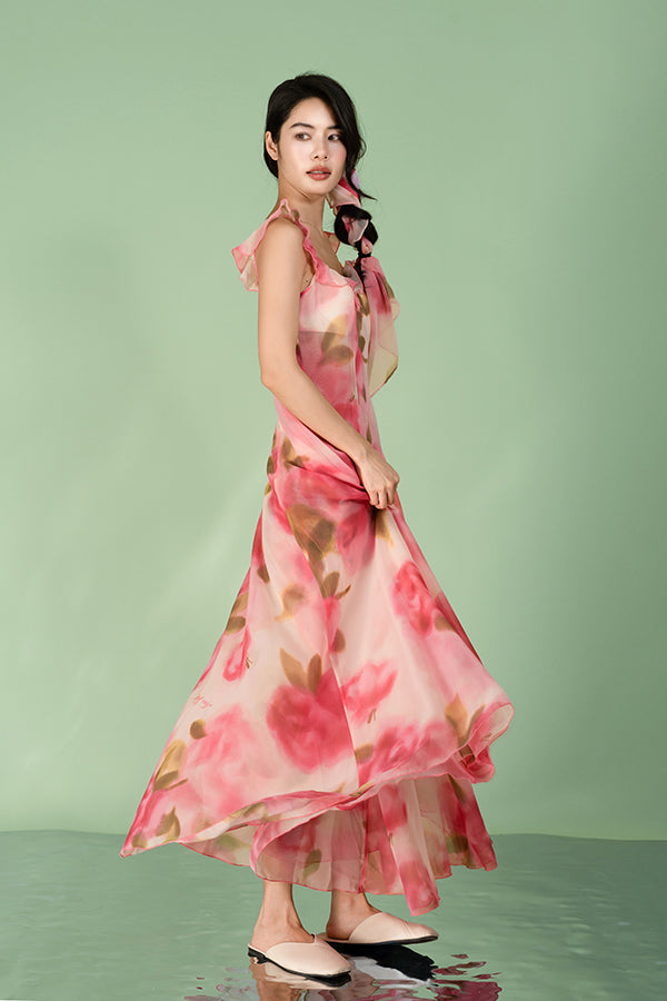 Fuchsia A-Line Chiffon Long Flowers Dresses-27Dress.co.uk