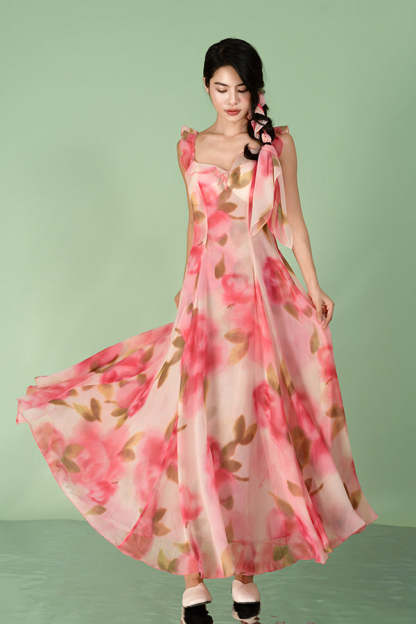 Fuchsia A-Line Chiffon Long Flowers Dresses-27Dress.co.uk