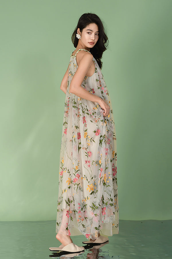 Floral Halter A-Line Long Chiffon Dresses-27Dress.co.uk