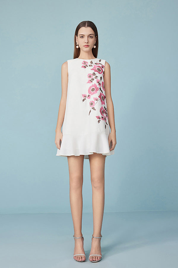 White Short Ruffle Dresses with Flowers-27Dress.co.uk