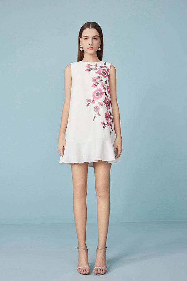 White Short Ruffle Dresses with Flowers-27Dress.co.uk