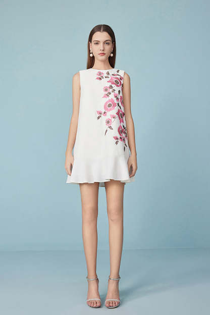 White Short Ruffle Dresses with Flowers-27Dress.co.uk