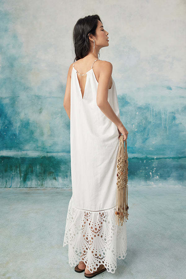 White Sleeveless A-Line Lace Long Dresses-27Dress.co.uk