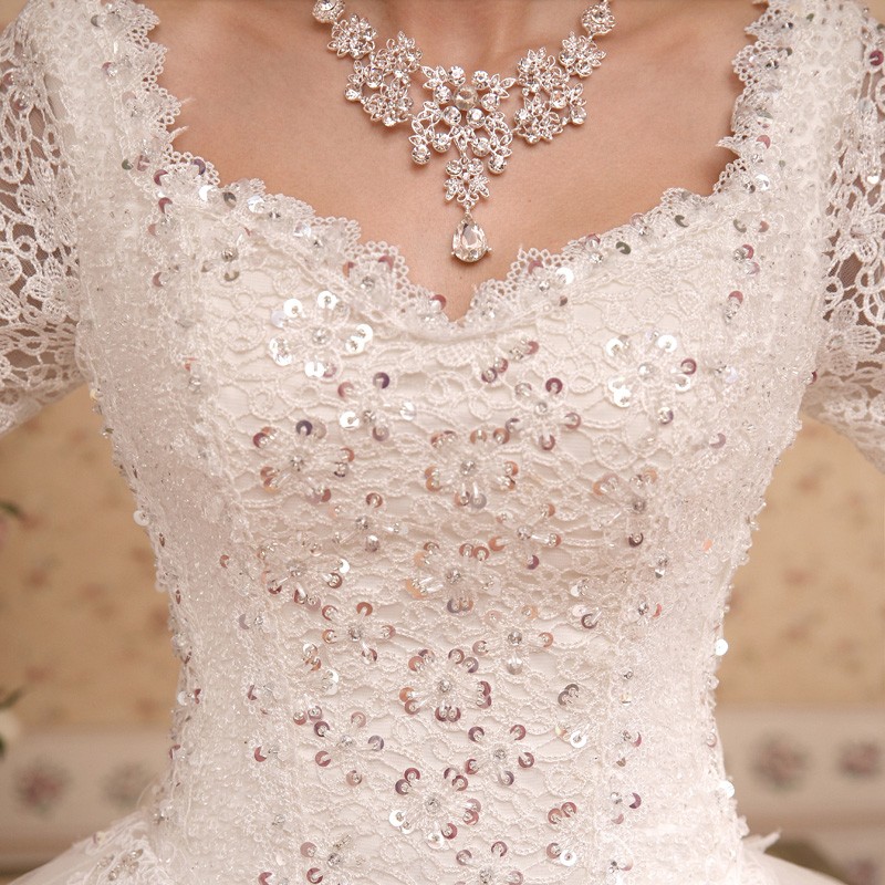 Elegant Long Sleeve Sequins Lace Wedding Dresses UK Ball Gown Tulle