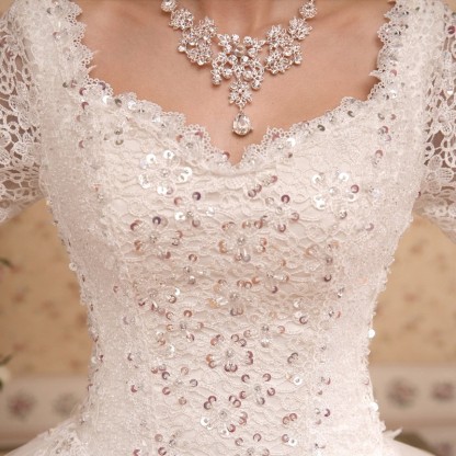 Elegant Long Sleeve Sequins Lace Wedding Dresses UK Ball Gown Tulle