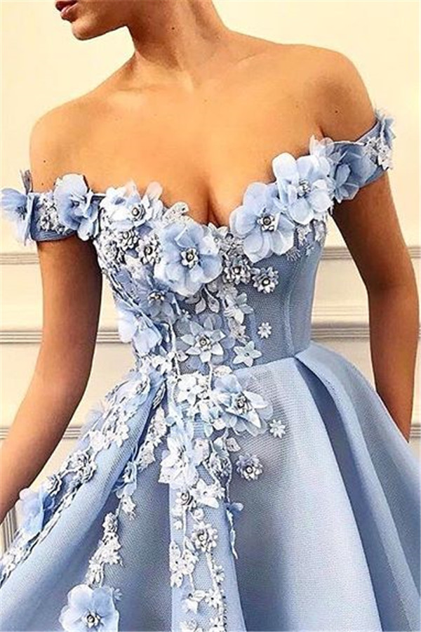 Simple Off-The-Shoulder Flower Lace Appliques without Sleeve A-Line Prom Dress UK