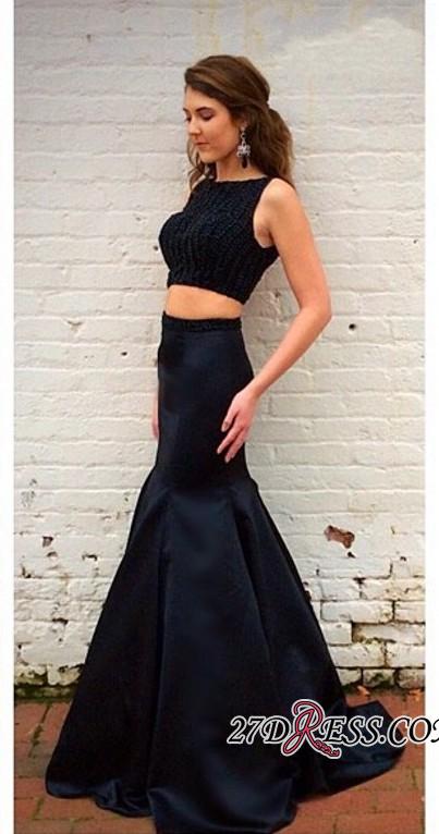 Sleeveless Crystals Two-Piece Top Black Mermaid Prom Dress UKes UK-27Dress.co.uk