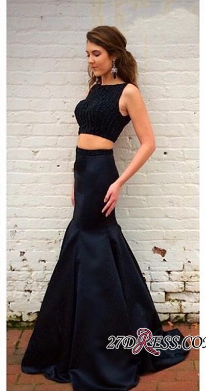 Sleeveless Crystals Two-Piece Top Black Mermaid Prom Dress UKes UK-27Dress.co.uk