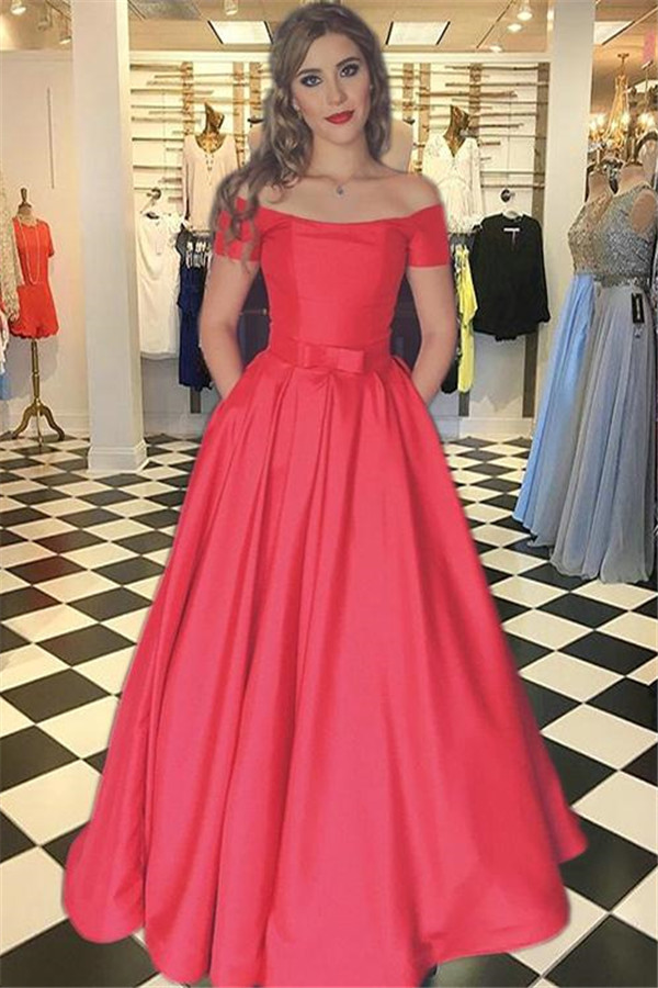 Sexy Red Prom Dress UKes UK Bateau Off-the-Shoulder Elegant Evening Dress UK with Sash