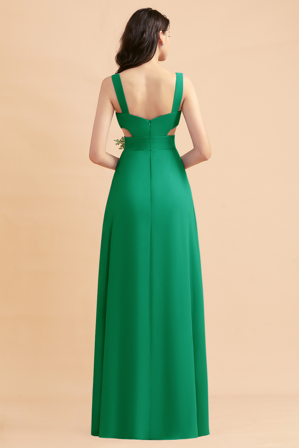 Dusty Blue Chiffon Bridesmaid Dress with Side Slit Long Wedding Guest Dress